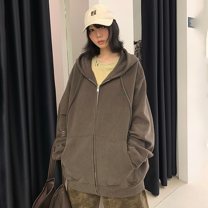 慵懒风高级感卫衣外套女2025春秋款休闲运动连帽拉链上衣百搭开衫|undefined