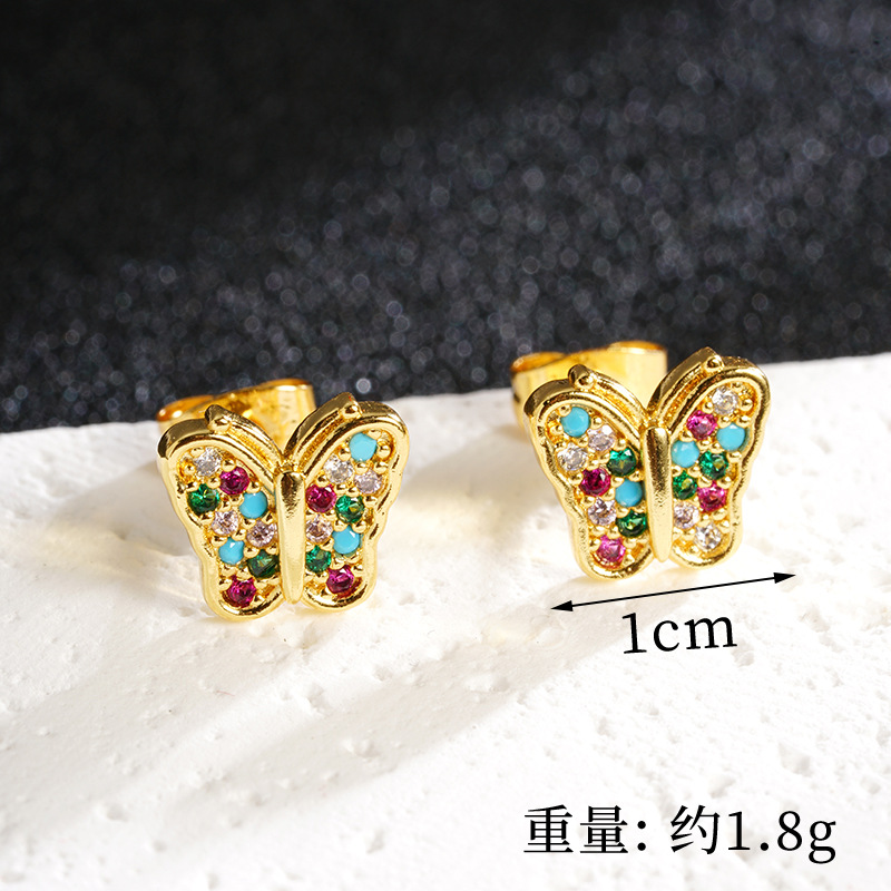 Nuevos productos vietnamita oro de arena ligero lujo mariposa imitación de diamante collar de diamante de color nicho femenino de alto nivel pendientes suministro transfronterizo