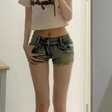 【闪电仓爆款】辣妹时尚美式低腰牛仔短裤紧身包臀毛边小香热裤