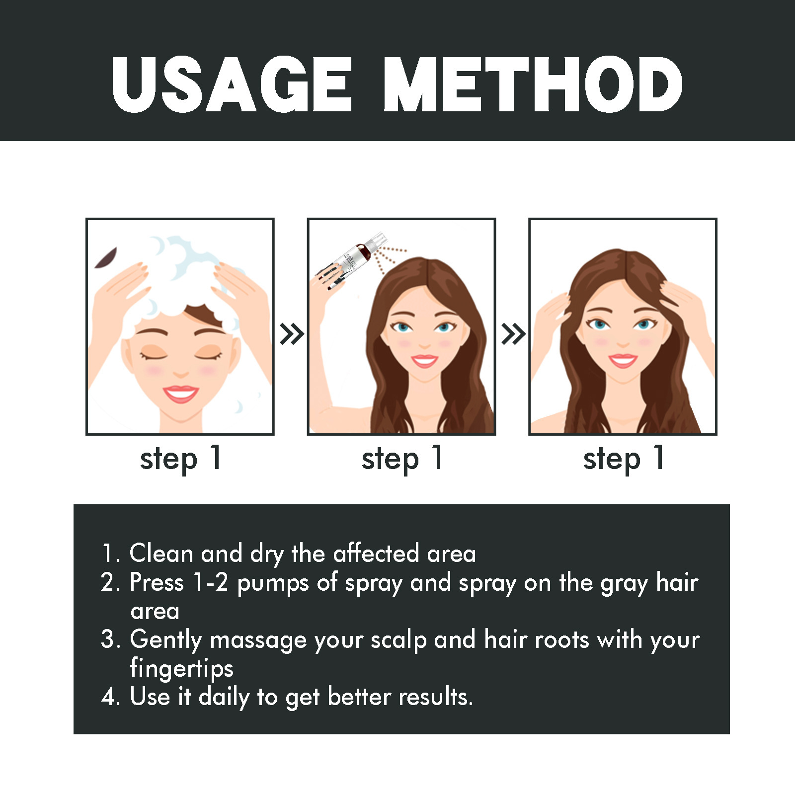 EELHOE Schwaarz Hoerspray Natierlech Schwaarz Hoerbedeckung Wäiss Hoer Glättend Glanzend Feuchtigkeitsspendend Déck Hoer Hoerpfleegspray_voghion.com