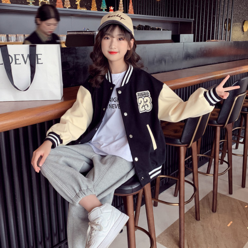 Girls' coats autumn  new spring and autumn girls' fashionable cardigan jackets medium and large children's clothing baseball uniform tops trendy