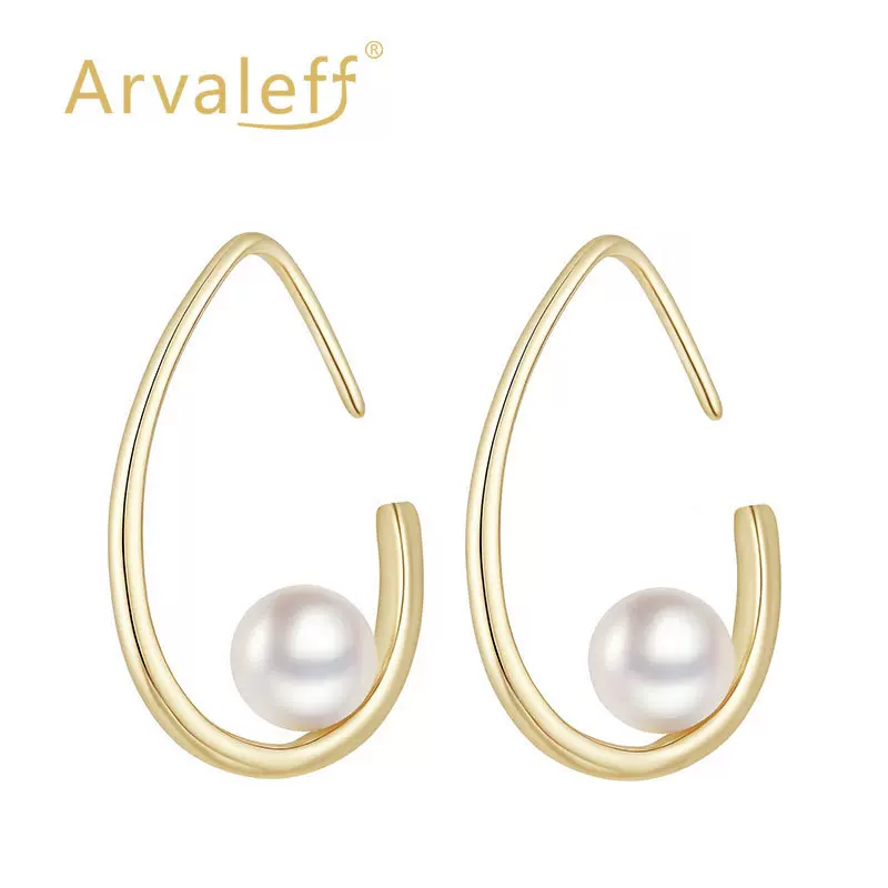 Arvaleff原创925珍珠耳钉耳环水滴设计电镀14K金银色跨境耳钉饰品
