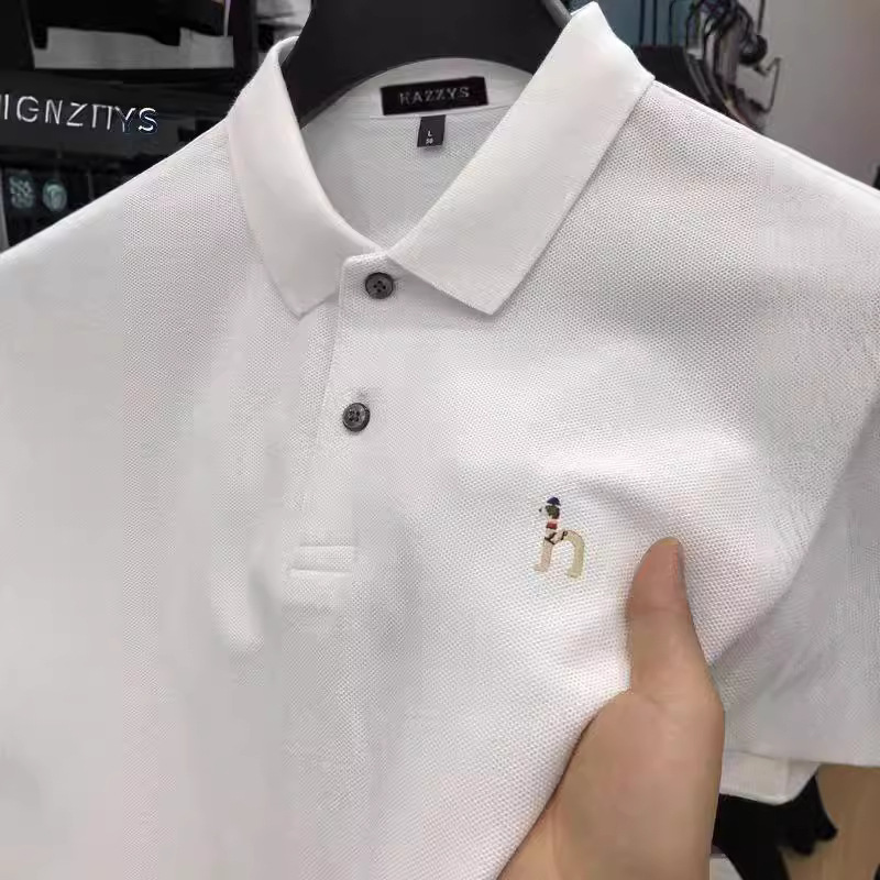 Authentic Haji Men's Short Sleeve T-Shirt, Summer Middle-Aged Simple Loose Thin Versatile Casual Polo Shirt