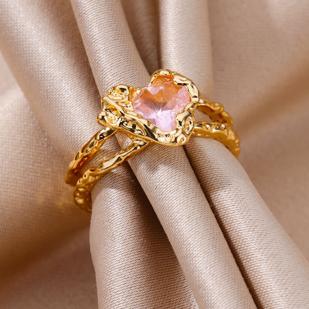 10g Weight Zircon Inlay Material Rings Classification Adjustable Ring Size 1 Piece Quantity Daily Occasion Copper Material Irregular, Heart Shape Pattern All Seasons Season Women's Gender Plating Design Elegant, Simple Style Style Wholesale Jewelry Elegant Simple Style Irregular Heart Shape Copper Zircon Plating Rings 13