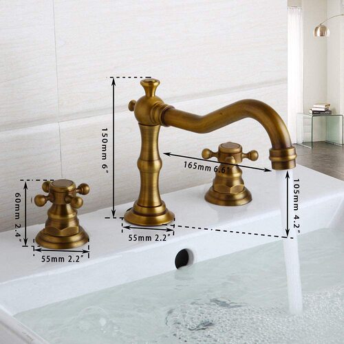Copper antique bathroom sink bathtub three-piece faucet plum handwheel three-hole basin ceramic basin black faucet