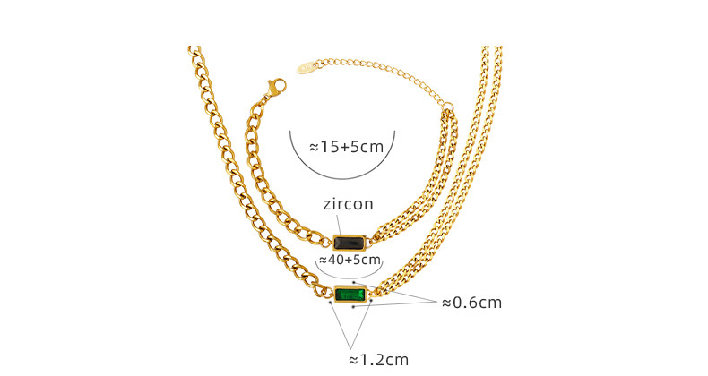 10g Weight 0.03µm-0.05µm Gold Plating Thickness PVD Coated Gold Plating Process Real Gold Plated Plating Material PVD Coated Real Gold Plated 18K Gold Rectangle 304 Stainless Steel Fashion Waterproof Non Tarnish Bracelets Necklace