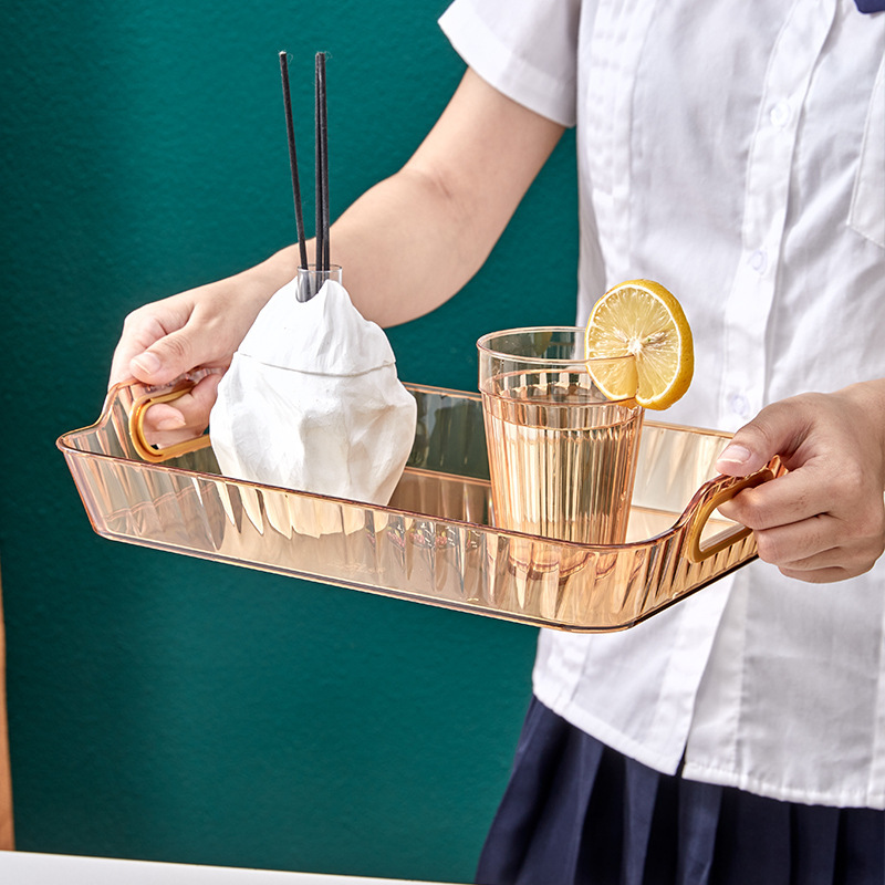 PET轻奢商用长方形家用放茶杯水杯茶盘果盘家用透明客厅塑料托盘