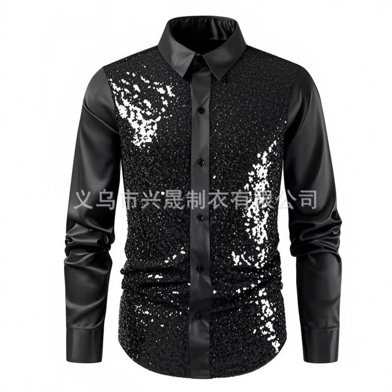 2025 Cross-Border Foreign Trade Amazon Hot-Selling Sequined Men's Long-Sleeve Sequined Shirt for European and American Performances 2025 Cross-Border Foreign Trade Amazon Hot-Selling Sequined Men's Long-Sleeve Sequined Shirt for European and American Performances