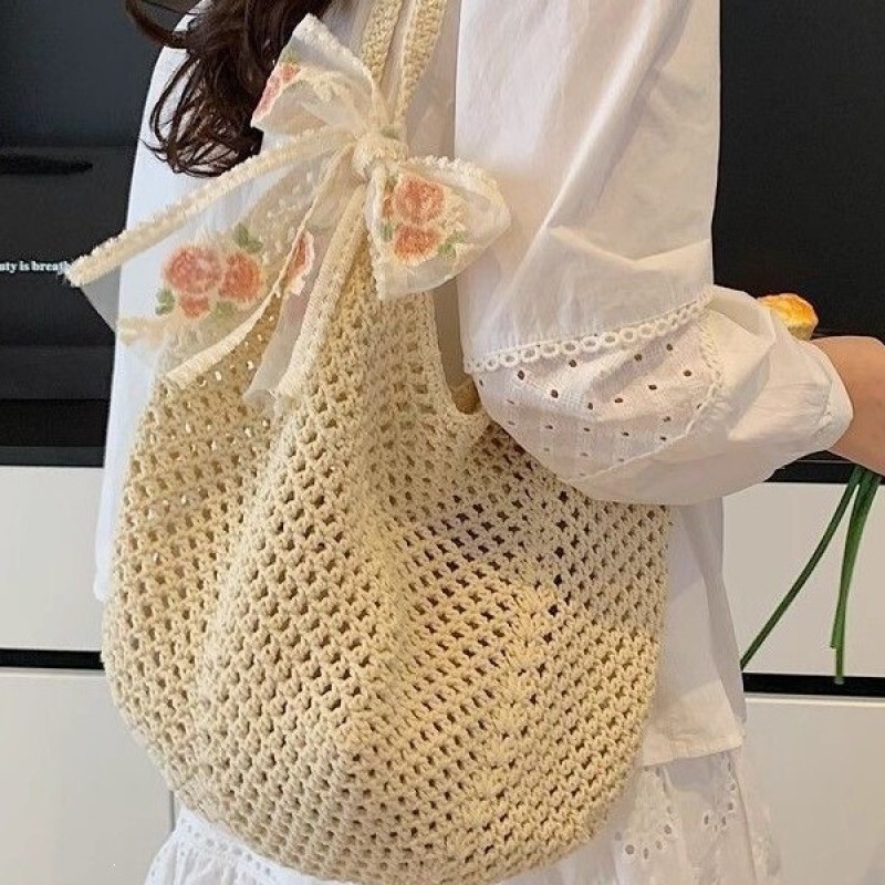 Hollow-Out Woven Tote Bag, Large-Capacity Cotton Crochet Shoulder Bag, Beach Bag for Seaside Vacation and Commuting, 2026 Summer New Hollow-Out Woven Tote Bag, Large-Capacity Cotton Crochet Shoulder Bag, Beach Bag for Seaside Vacation and Commuting, 2026 Summer New