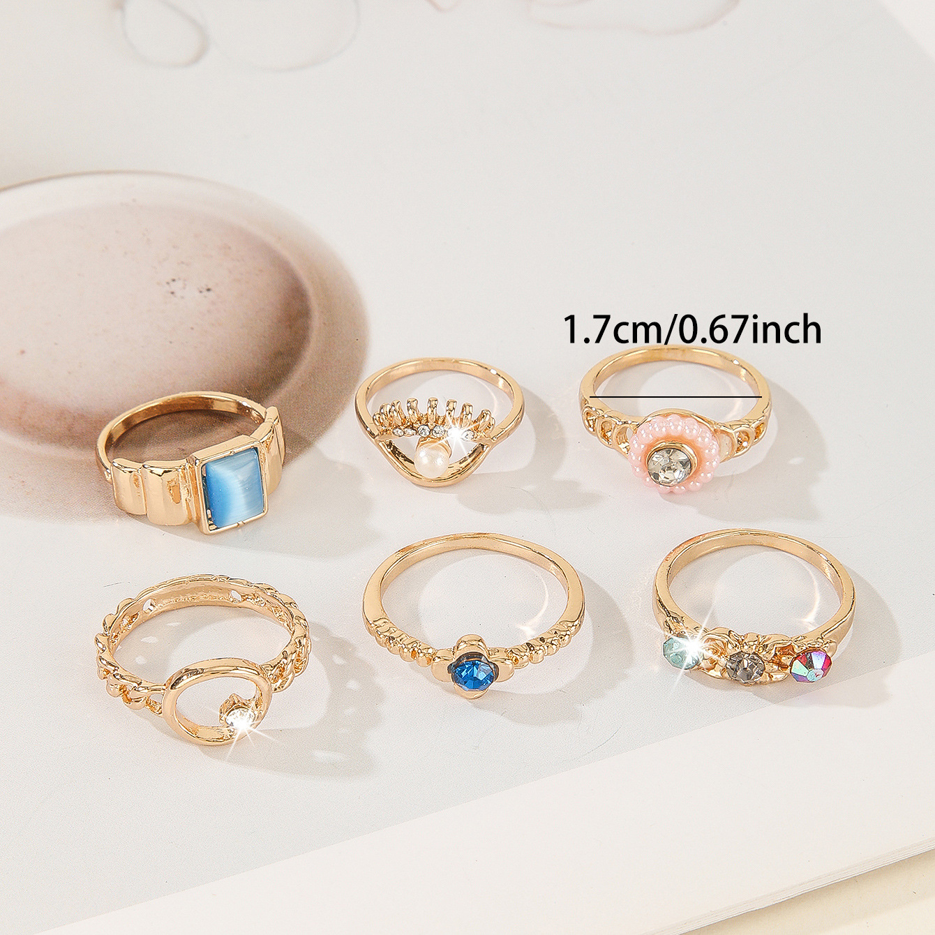 Ensemble de bagues fantaisie à fleurs colorées avec diamants_voghion.com