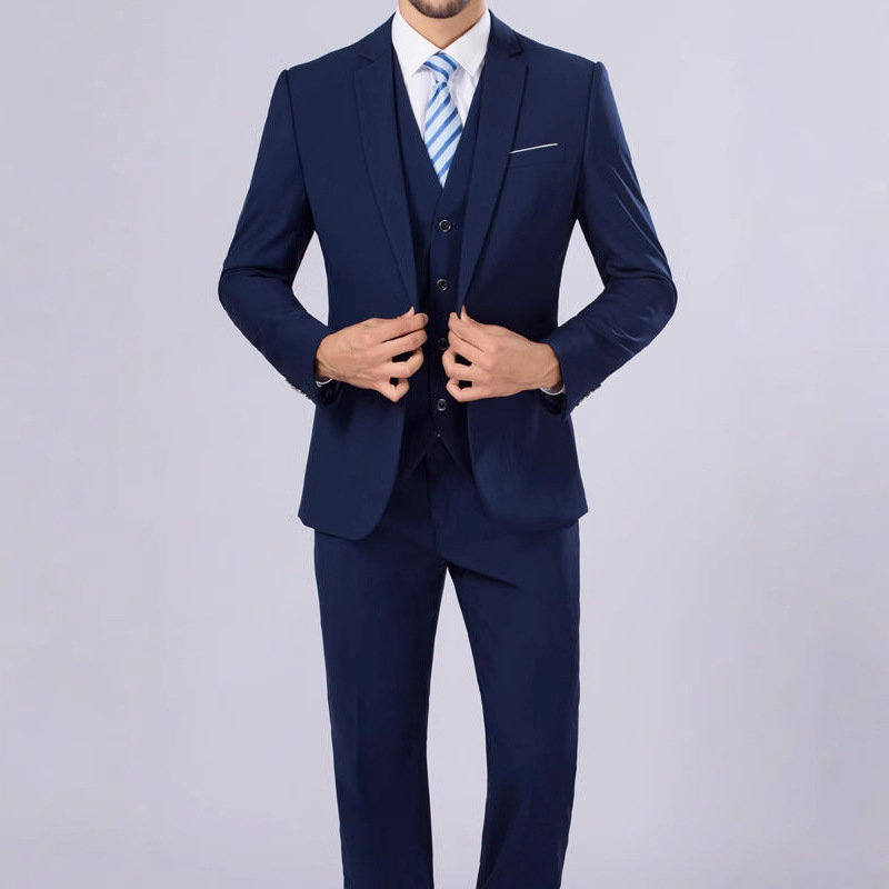 Business Casual Suit Men's Suit Three-Piece Tobacco Pipe Metal Accessories Suit Groom MC Host Western Dress