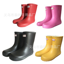 跨境猎人儿童雨靴中筒纯色男童女童防水鞋平底橡胶单款雨鞋