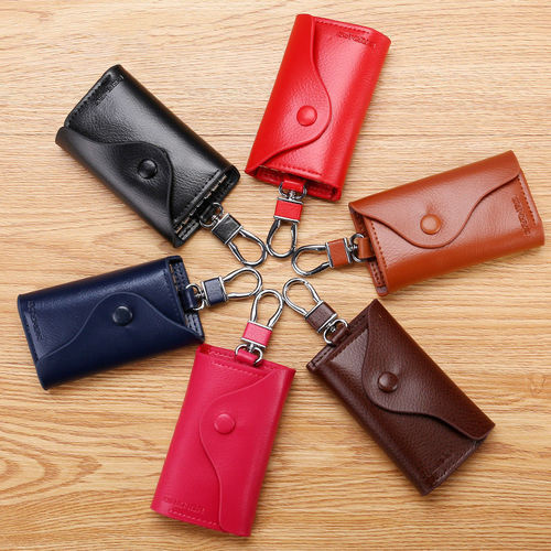 Korean version men's car key bag waist strap cowhide multi-functional zipper key bag with buckle for women's bags