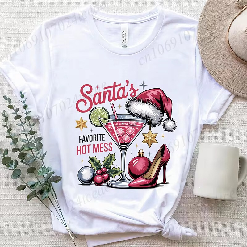 Santa Claus' Hot Mess T-Shirt, Christmas Drink T-Shirt, Christmas Party Funny T-Shirt for Summer