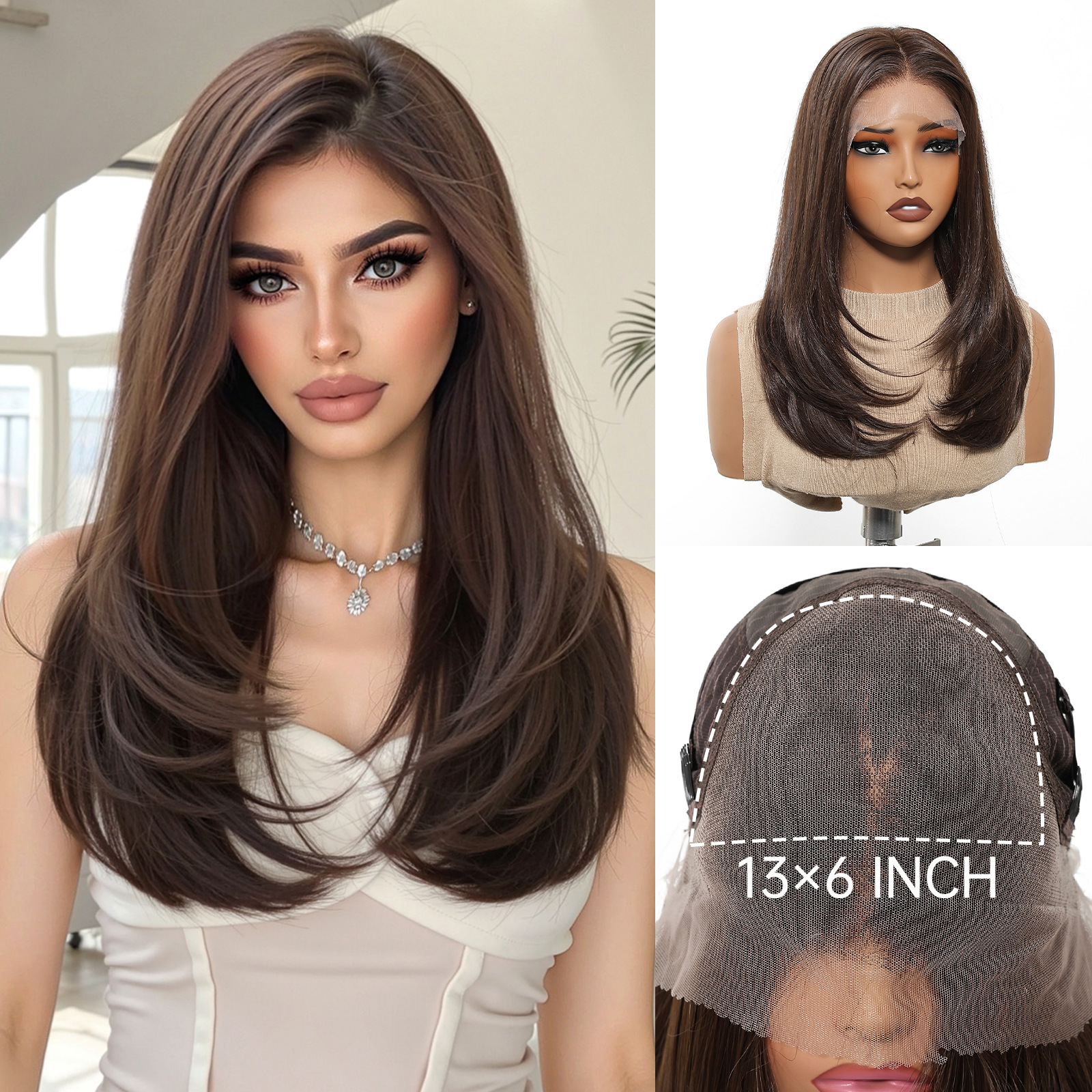 13 * 6 gran área de gradiente dorado pelucas de encaje femenina libre cosida cabello suave suave fibra química pelucas de encaje image 7