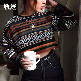 【现货】2025新款亚马逊跨境欧美女装拼色个性毛衣女秋冬时尚上衣