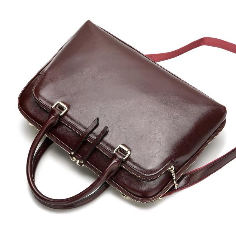 New Top Grain Cowhide Leather Women's Handbag, Fits 13-14 Inch Laptop Bag, Shoulder Crossbody Briefcase - Thumbnail 4