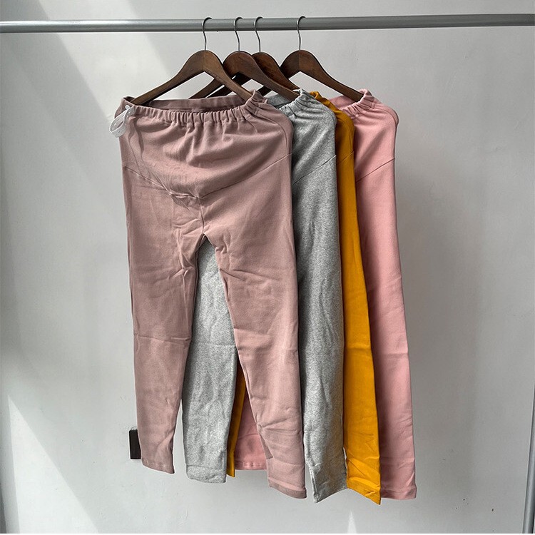 Maternity Pure Cotton Fleece Brushed Thermal Belly Support Leggings for Autumn and Winter, Thickened and Fleece-Lined, Adjustable Waistband, Base Layer for Pregnancy