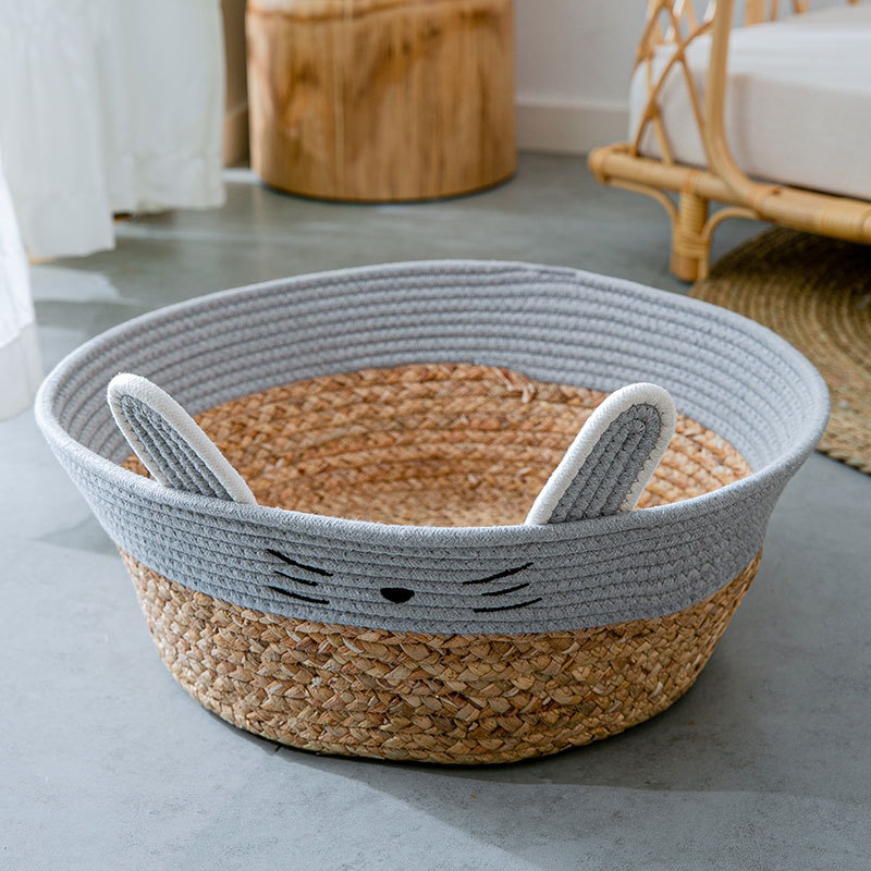 Nido de gato de ratán verano lindo pequeño Panda hamaca verano fresco nido estera hecha a mano paja tejida mascota gato nido