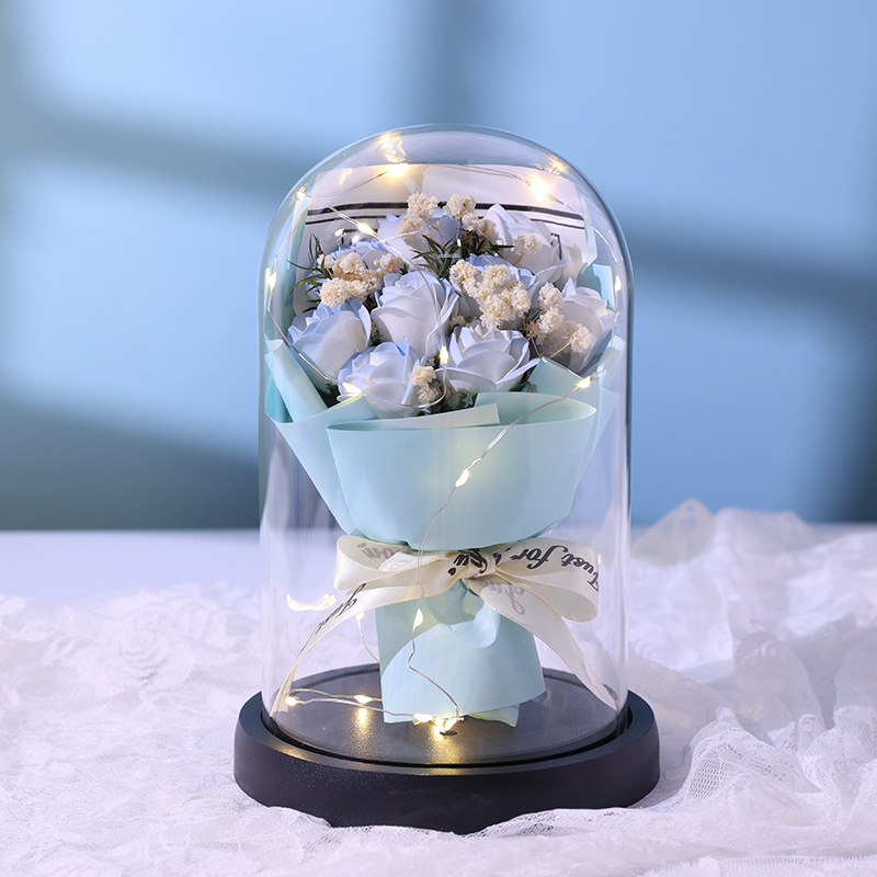 Flor inmortal cubierta de vidrio decoración 9 ramos de rosas flores secas para el día de San Valentín 520 regalo de cumpleaños para la novia
