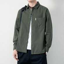 日系纯棉长袖衬衫男新款春秋季休闲美式宽松工装衬衣男士外套
