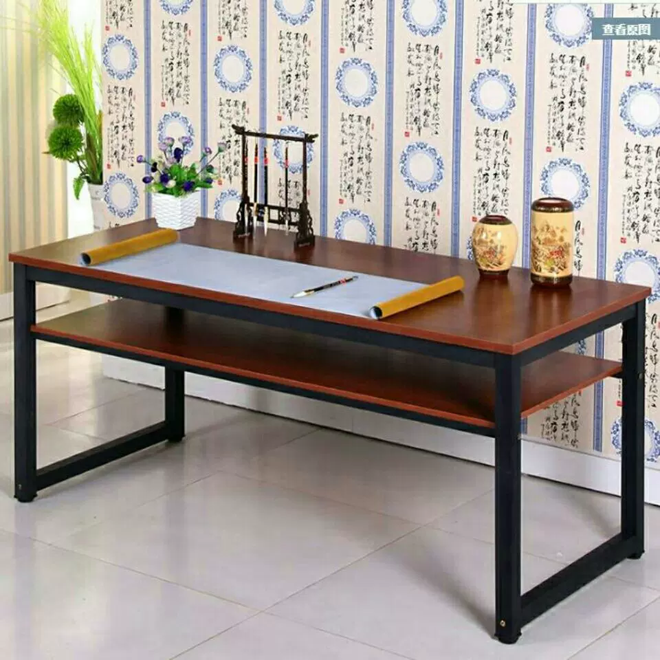 新款简约双层书法桌书画练字桌画案画台桌电脑桌长课桌员工培训桌