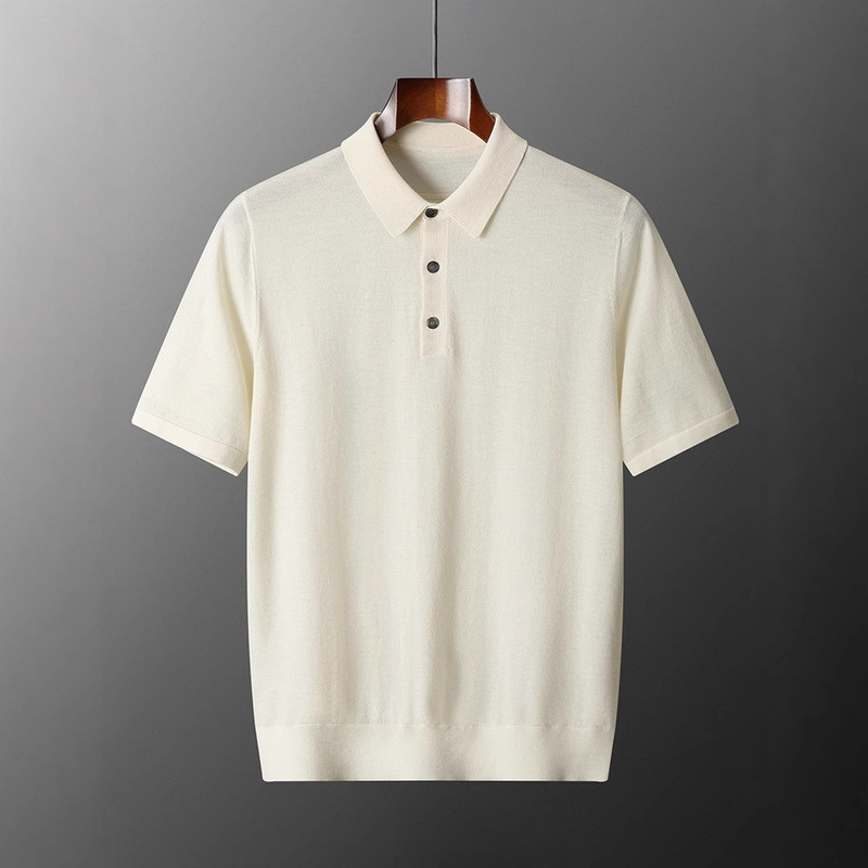 Men's Polo Shirt Short-Sleeved T-Shirt 68 Count Worsted 100% Pure Cashmere Knitted Thin Lapel Business Men's Clothing