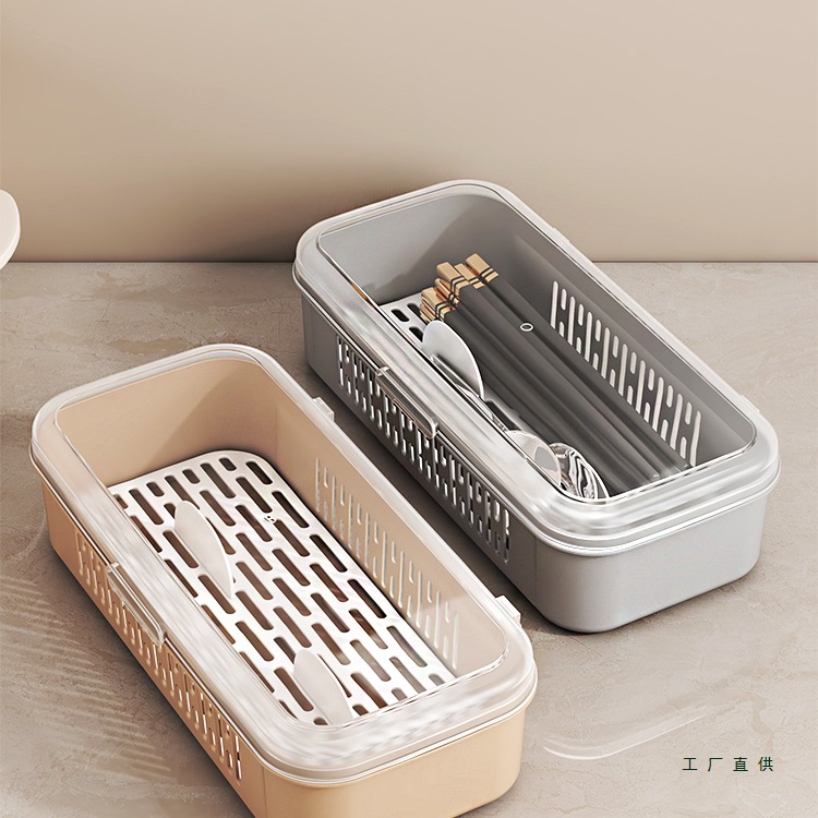Chopstick Holder with Lid Storage Rack for Home Use, Chopstick Basket, Chopstick Tube, Kitchen Draining Rack for Chopsticks and Spoons, Tableware Storage Box