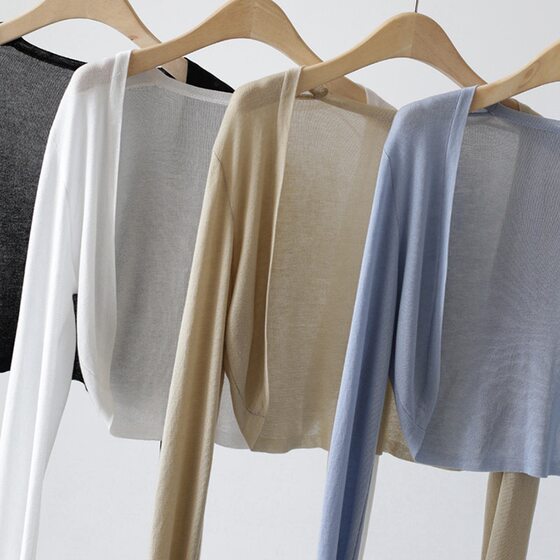 Knitted Cardigan Jacket for Women 2025 Summer Shawl Autum Outer Thin Waistcoat Air-Conditioned Shirt Blouse Short Top