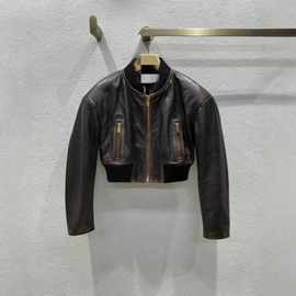 2025秋冬新品学院风复古螺纹领棒球服羊皮衣外套短款夹克