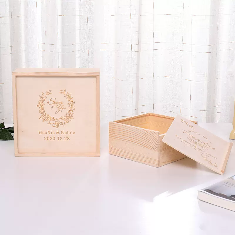 伴手礼木盒包装盒结婚回礼喜糖盒实木抽拉盒天地盖透明玻璃无盖盒