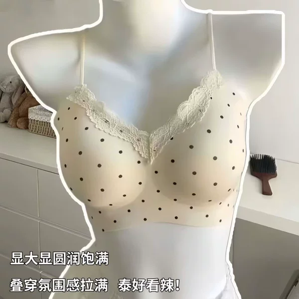 Factory Direct Sales Cross-Border Hot-Selling Cute Bear Polka Dot Wireless Bra for Women, Push-Up Invisible Backless Bra