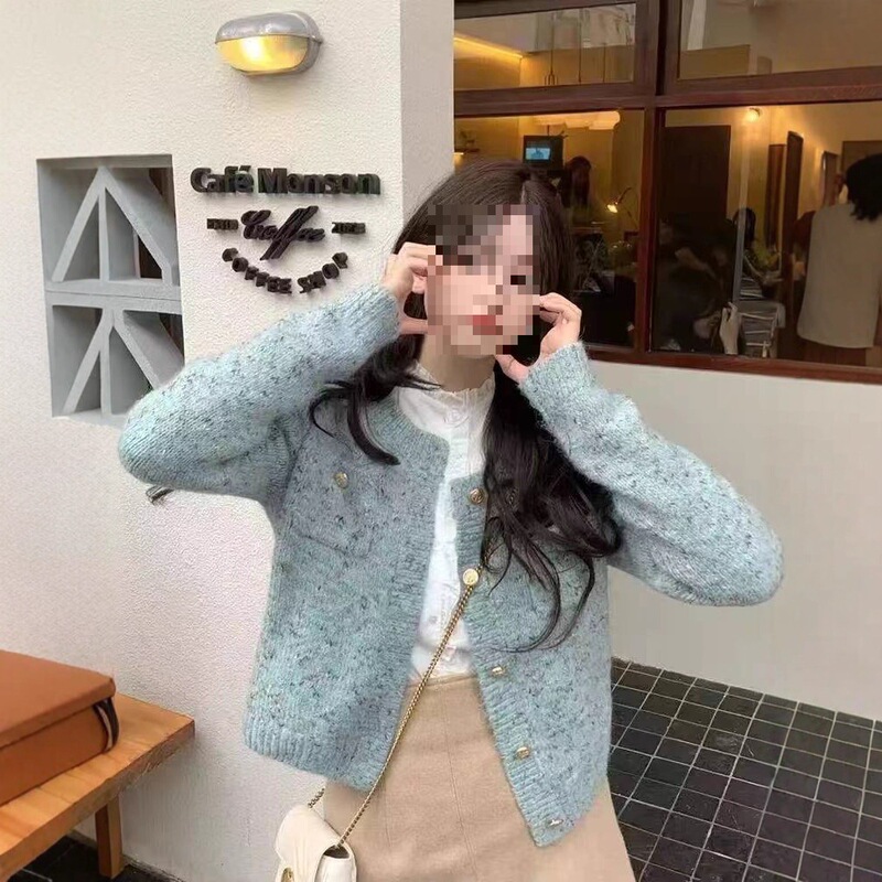 法式复古小香风灰色针织开衫毛衣女软糯高级感慵懒风外套上衣秋冬|undefined