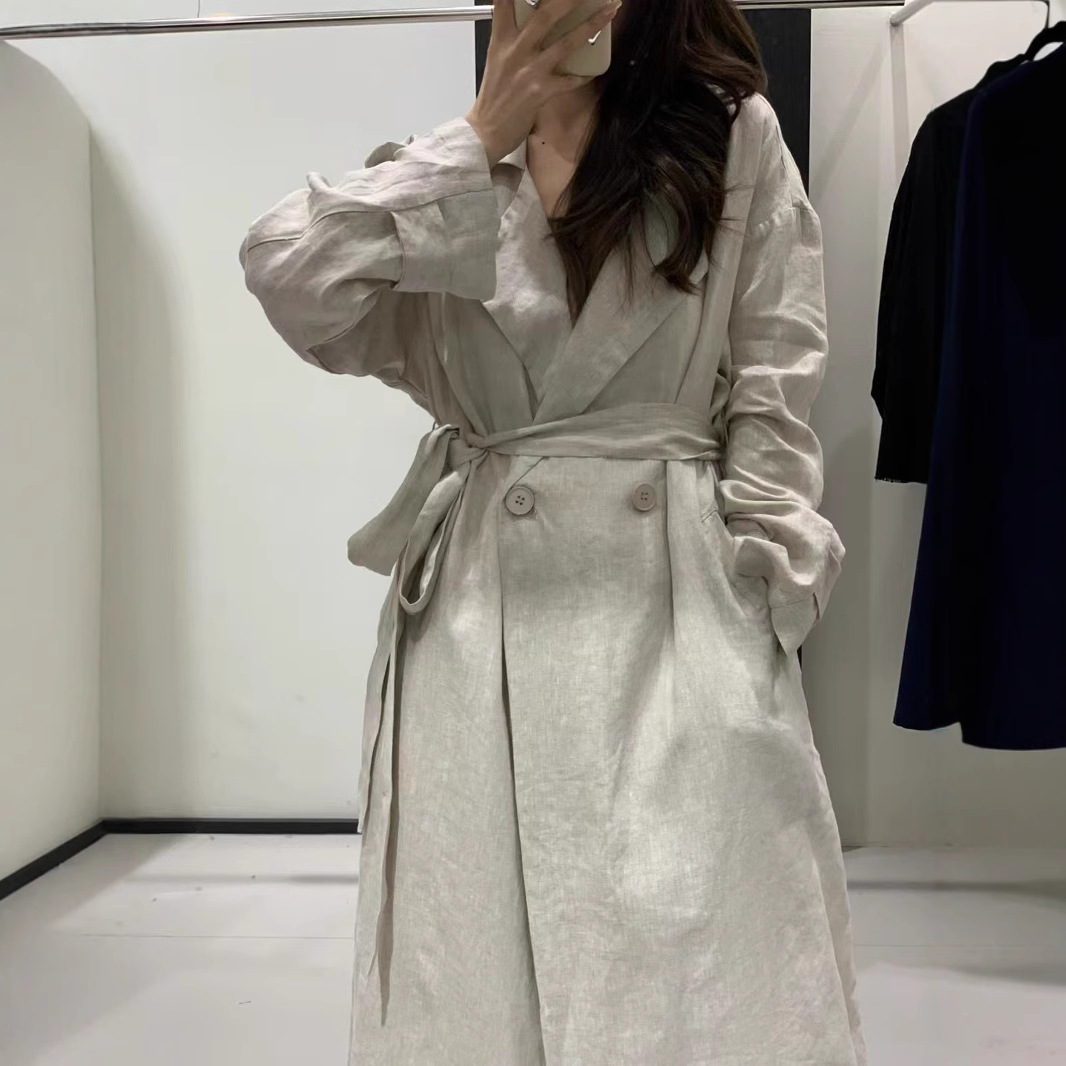 Suit Collar Linen Pure Color 2025 Spring New Literary Style Retro Style Women's Niche Slimming Look Windbreaker Jacket