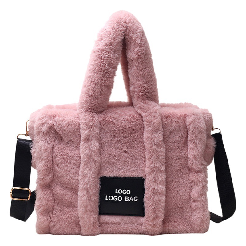 Comercio exterior transfronterizo Otoño e Invierno Nuevo bolso de imitación de piel de conejo bolso de mano de gran capacidad de las mujeres bolsa de mensajero estilo coreano bolsa de felpa