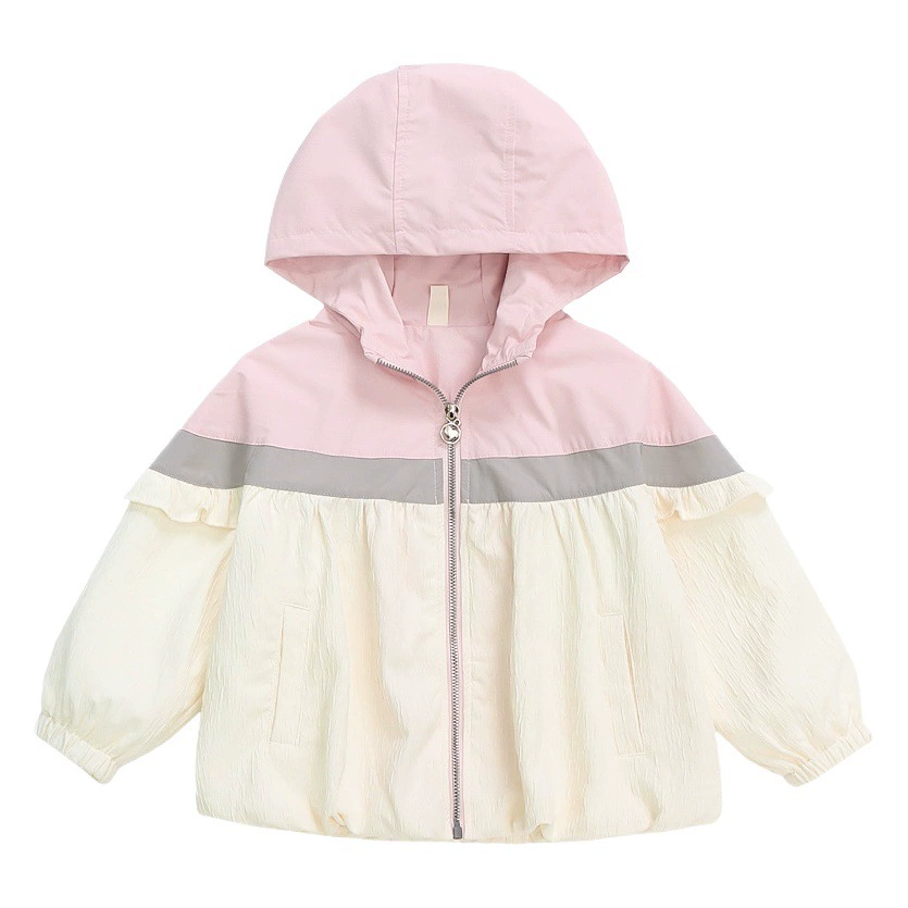 Ветровка с капюшоном для девочек, весна-осень 2025, новый стиль, детский повседневный стиль, длинный рукав, осень