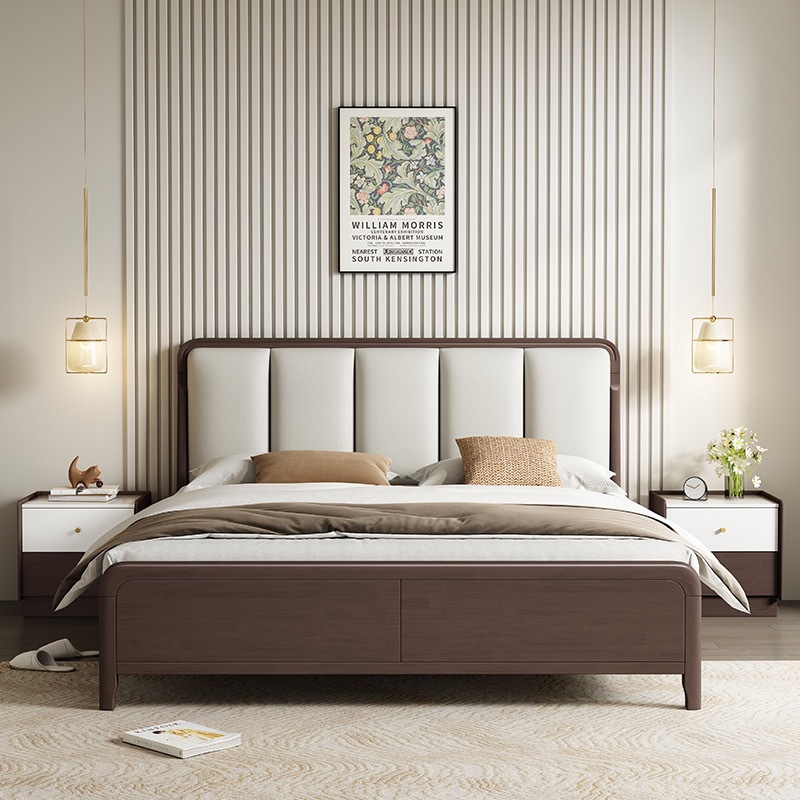 Moderno minimalista cama de madera maciza dormitorio principal 1,8 m cama doble 1,5 m cama individual hogar registro viento suave cama de madera maciza