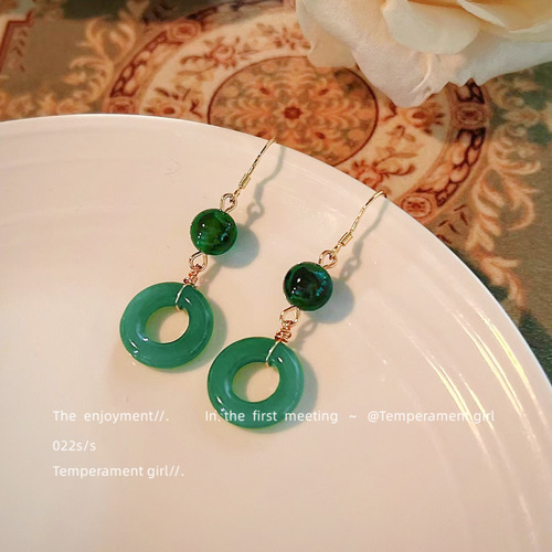 Chinese style ~ costume accessories 925 silver needle agate jade green earrings handmade design retro earrings factory