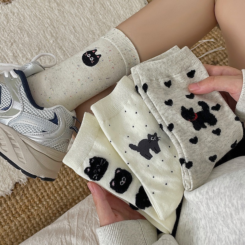 Calcetines de gato para mujer, diseño con hilo fino, amor en relieve, suaves y sin costuras.