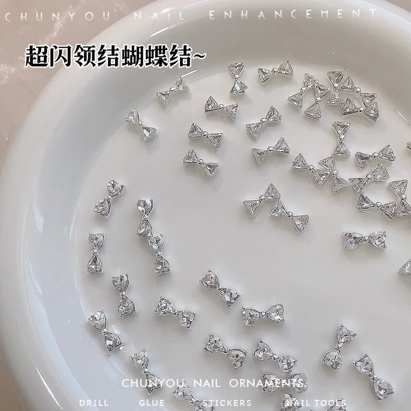 Alloy Bow Nail Art Accessories, Bowknot Nail Decorations, Fingertip Nail Art, Heart Bow Finished Rhinestone Decorations Alloy Bow Nail Art Accessories, Bowknot Nail Decorations, Fingertip Nail Art, Heart Bow Finished Rhinestone Decorations