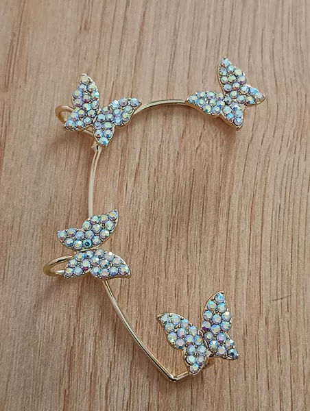 AB color diamond butterfly ear hanging golden right ear