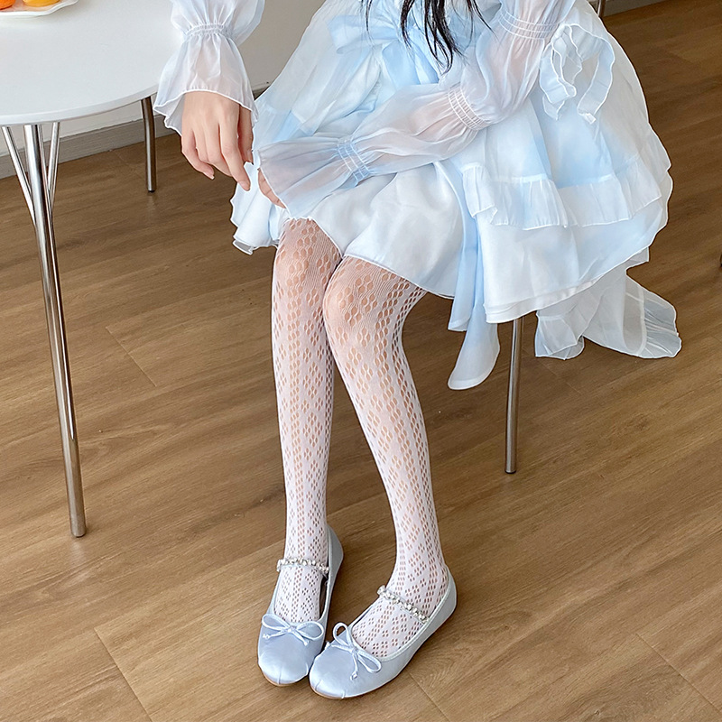 Pantimedias de encaje negro Delgado retro hueco diamante encaje Lolita chica caliente JK anti-enganche sexy calcetines de malla