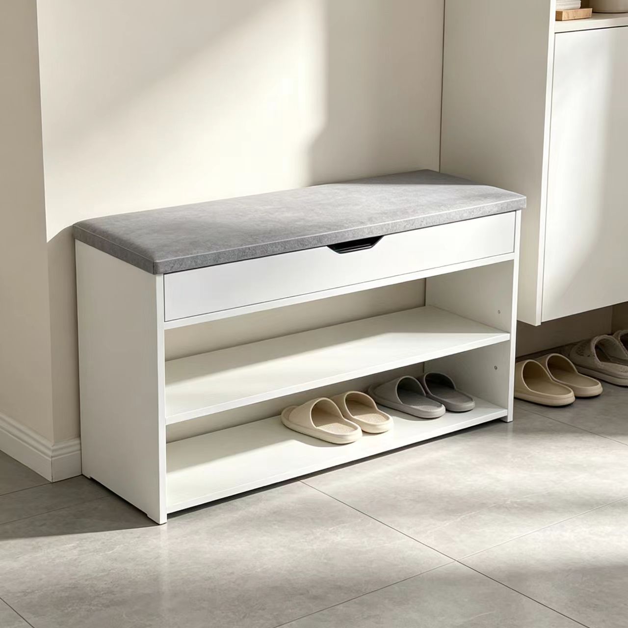 Taburete de cambio de zapatos portable para asiento integrado taburete de almacenamiento taburete de madera maciza taburete de asiento de gabinete de zapatos