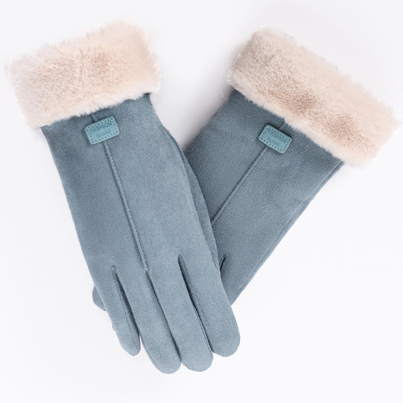 Guantes de gamuza de otoño e invierno, guantes de pelo de terciopelo ártico, guantes cálidos gruesos, pantallas táctiles a prueba de viento, guantes de mujer de ciclismo al por mayor