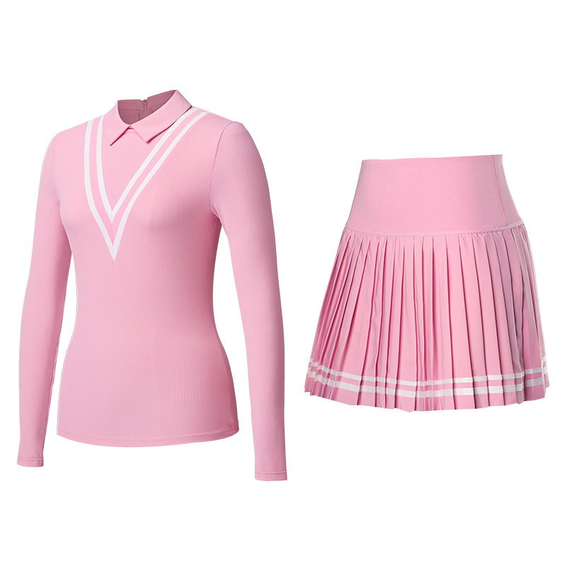 Traje deportivo de tenis de mujer otoño y invierno transpirable seco rápido golf yoga vestido corto con solapa manga larga dos piezas set