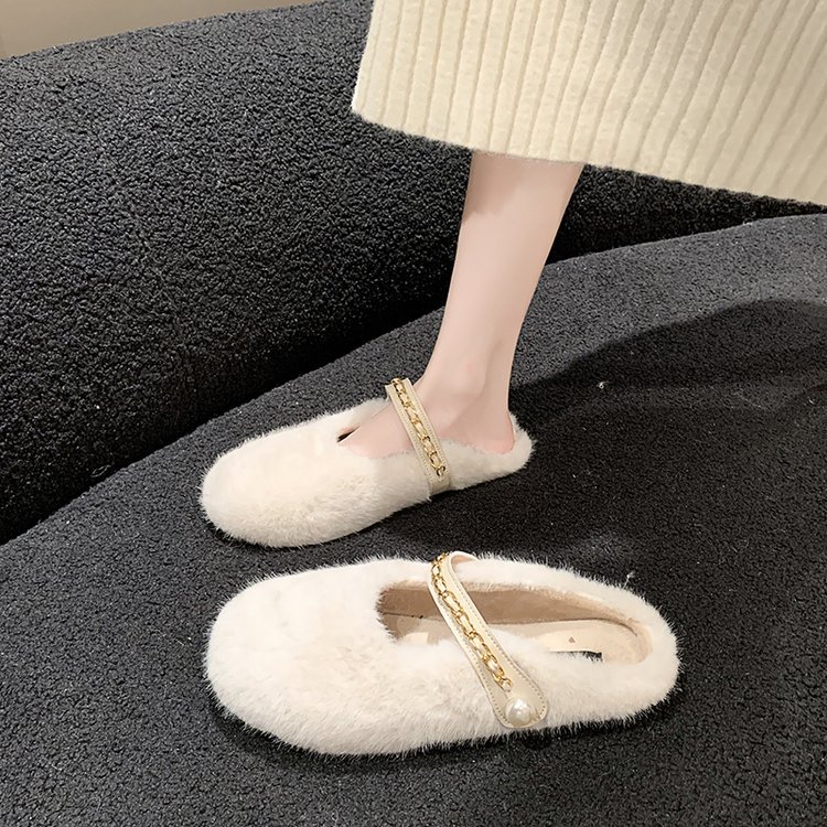 Pantofole in peluche da donna comode morbide bianche in cotone_voghion.com