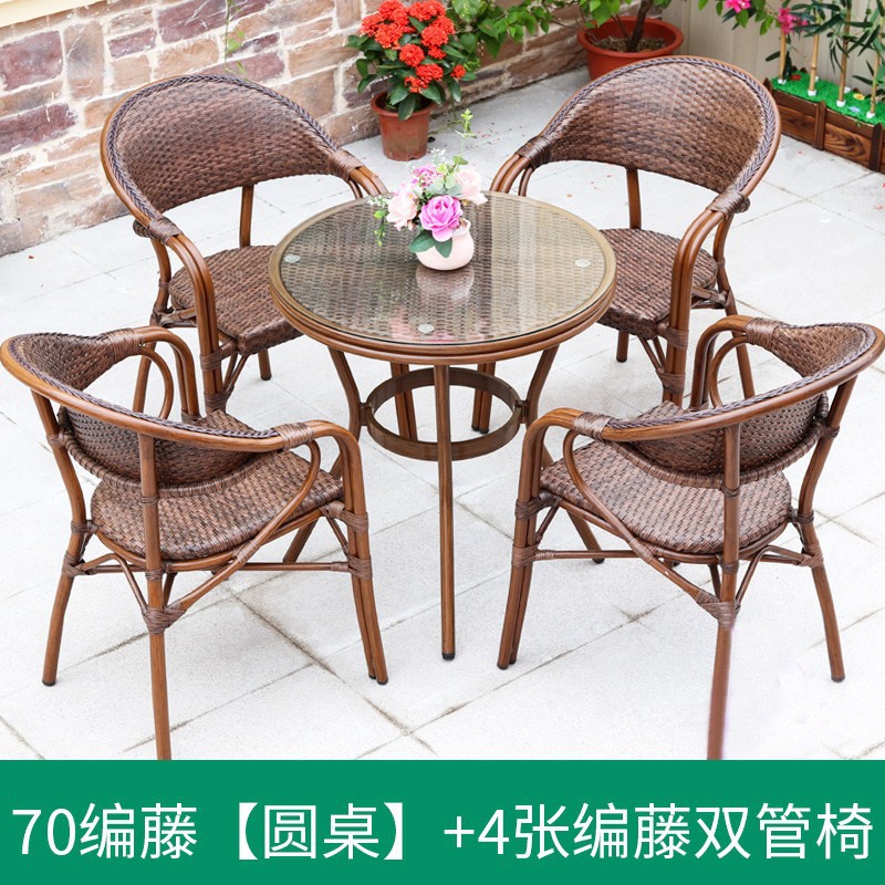 Mesa y silla de caña tejida al aire libre mesa de comedor de ocio al aire libre mesa de té impermeable café leche mesa de té silla de caña tres piezas image 18