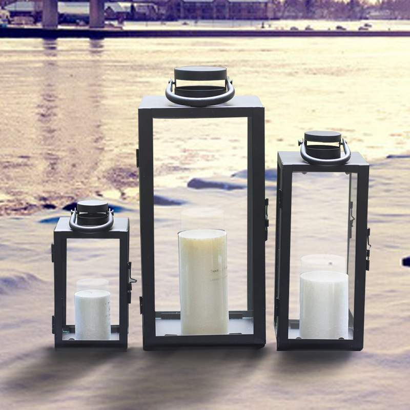 Europa simple y moderna retro vidrio forjado a prueba de viento candelabrera patio gran lámpara de viento al aire libre lámpara de boda