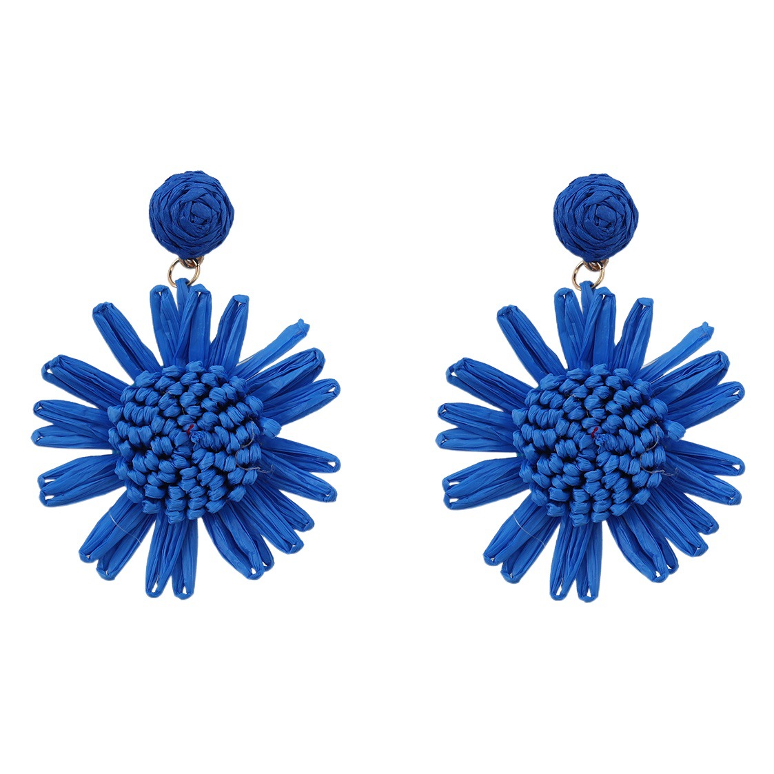 Verano nuevos pendientes de rafia pendientes europeos y americanos mujer tejida flor Bohemia joyería pendientes al por mayor