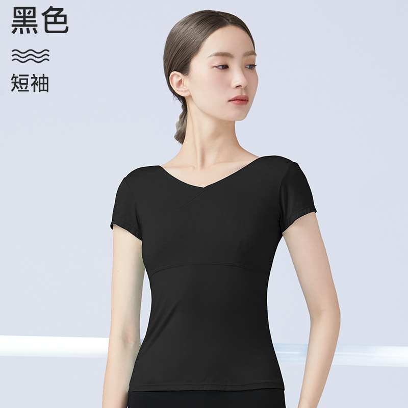 Ropa de baile para adultos ropa de práctica de ballet femenino frente Cross aeróbicos manga larga yoga body Dance Top T-shirt